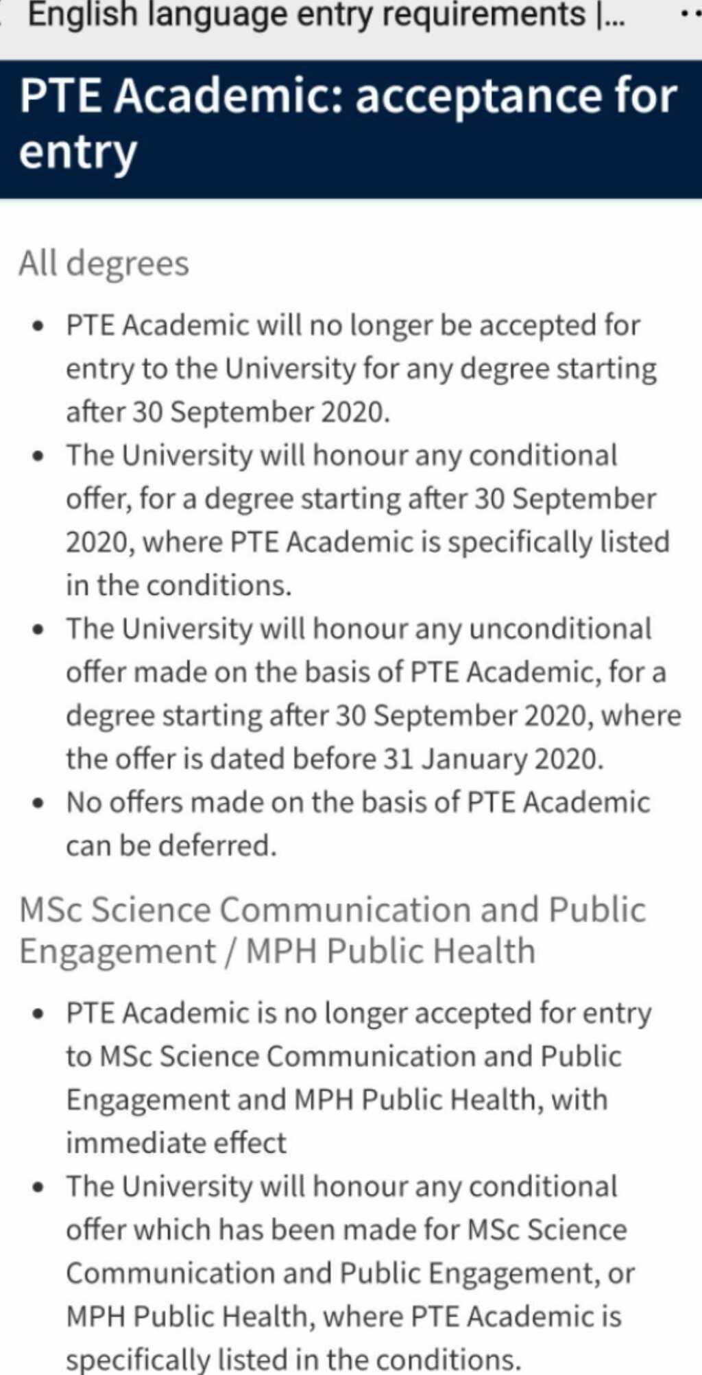 爱丁堡大学取消PTE 成绩～